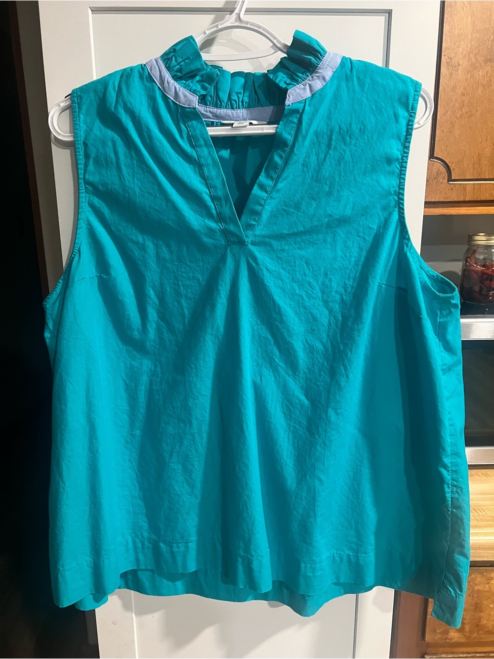 Crown & Ivy Teal Sleeveless Ruffle Neck Cotton Top | XL